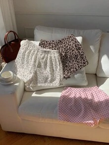 Comfortcana 3pcs Tree Branch Print Knit Loose Shorts - Multicolor - View 5