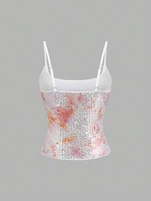 Sweetra Áo hai dây nữ đính sequin lấp lánh hình sao biển và hoa, kiểu dáng ôm eo, thích hợp mặc hàng ngày, đi biển, nghỉ lễ, dự tiệc nhẹ, mùa xuân/hè. - Đỏ và trắng - Xem 2