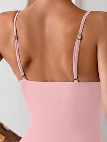 Swim Basics Women's Solid Color One-Piece Swimsuit For Vacation & Beach - Pink - View 4