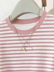 Resyla Plus Size Women's Summer New Striped & Floral Print Collared Blouse, Casual Fit For Dates & Outings - Pink - View 3