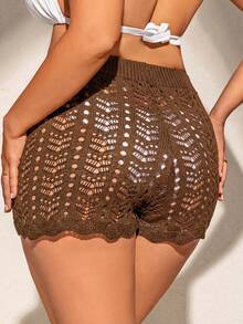 SHEIN Swim Curve Quần short bikini hở lưng gợi cảm cho nữ cỡ lớn đi biển - Cà phê nâu - Xem 2