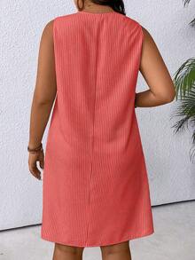 EMERY ROSE 大码女士条纹休闲派对旅行连衣裙 - 玫紅色 - 查看 2