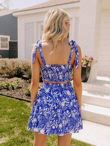 Coeurva 女士时尚休闲优雅浪漫度假印花两件套。宽松上衣搭配松紧腰半身裙，春夏蓝色度假连衣裙，适合娇小身材的女士度假晚宴连衣裙，蓝色连衣裙，短款蓝白碎花连衣裙，沙滩度假套装，女士两件套夏季套装，夏季半身裙套装，度假半身裙套装，蓝色两件套，女士无袖迷你连衣裙，Zanzea 女士连衣裙，女士两件套连衣裙，蓝白印花连衣裙 - 藍白色 - 查看 16