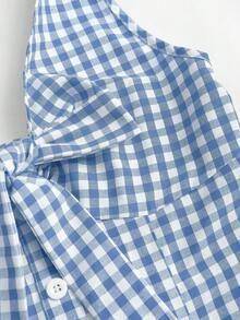 Sweetra 春夏女装甜美法式复古红白碎花浪漫套装，无袖露背吊带蝴蝶结腰部褶皱A字迷你连衣裙 - 藍白色 - 查看 4