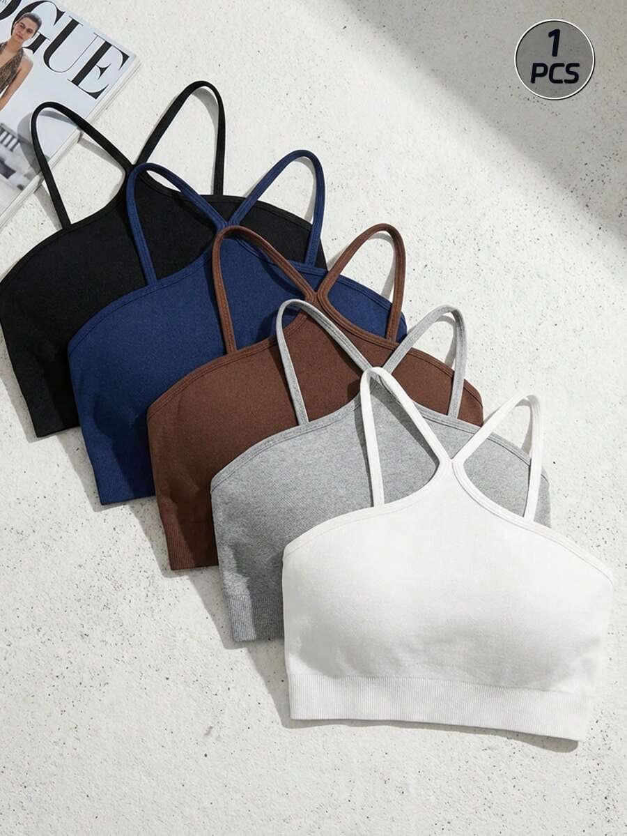 SHEIN Velisys 纯色无袖运动上衣，时尚百搭 - 淺灰色 - 查看 1