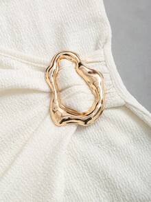 Sweetra Autumn Minimalist Commuter Knit Textured Comfortable Casual Metal Buckle Decor Lady 2 Pieces Set - Apricot - View 5