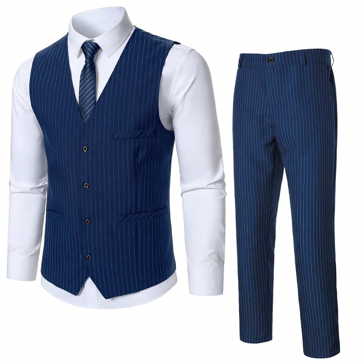 Conjunto de chaleco y pantalones con estampado a rayas para hombre, formal, ceremonia