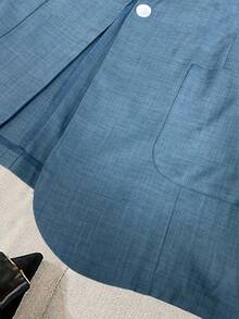 GlowEve CURVE Blazer de manga larga de talla grande para mujer, de un solo botonadura, con cuello muescado, de unicolor, versátil y apropiado para el trabajo - Azul - Ver 5