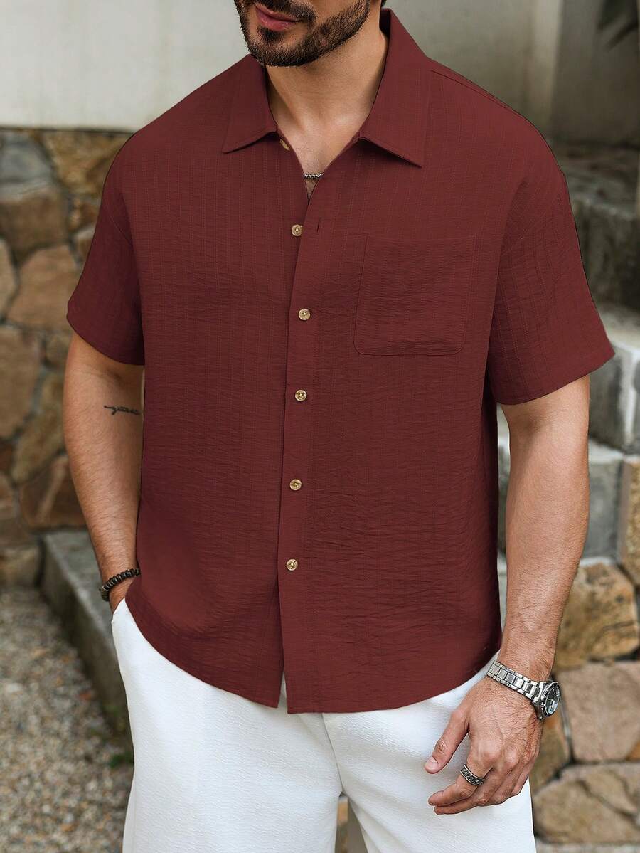 VENTUSAIL Men's Mature Casual Textured Shirt, Holiday - Redwood - View 1