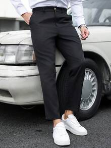 Manfinity Homme 男士纯色刺绣口袋直筒休闲裤，男士黑色正装裤，男士修身正装裤，男士经典款，适合日常休闲、周末旅行、户外活动、探险旅行、轻松的工作环境或半正式场合，可作为男友/丈夫礼物、周年纪念/生日礼物、派对、暑假、婚礼、春夏、狂欢节等场合穿着。男士经典黑色平面前片修身西装裤，男士黑色裤子，男士休闲裤，男士长裤，男士经典款，适合日常休闲、周末旅行、户外活动、探险旅行、轻松的工作环境或半正式场合穿着，可作为男友/丈夫礼物、周年纪念/生日礼物、派对、暑假、婚礼、春夏、复活节等场合穿着。男士黑色商务休闲七分裤，带口袋细节，修身款。修身长裤，男士黑色长裤，男士休闲裤，男士长裤，韩版男士长裤 - 黑色 - 查看 6