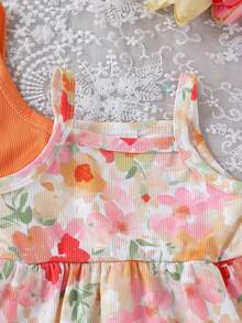 SHEIN Playful Pals Bộ 3 món cho bé gái, gồm váy hai dây mềm mại và dễ thương, gồm váy và quần short. - Nhiều màu - Xem 5