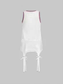 ROMWE J-Fashion Camiseta de tirantes de mujer con estampado de strass en estilo retro - Blanco - Ver 2