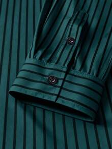 Manfinity Mode 男士商务休闲长袖条纹衬衫 - 墨綠色 - 查看 5