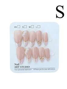 10pcs Short Press On Nails Handmade French Multicolor White Pink Gold Blue Yellow Fake Nails Set Cute Adorable Design Acrylic Nail Tips For Party Daily Wear DIY Nail Art Supplies - White - View 12