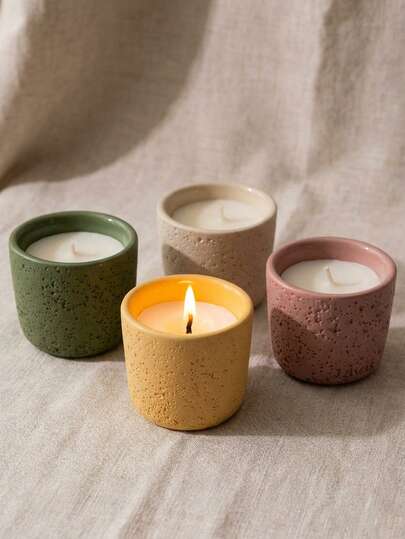 Cirelle Scented Candle In Concrete Cup - Floral / Woody Fragrance For Home & Cafe, Long-Lasting Ambient Candle For Bedroom, Office & Lounge