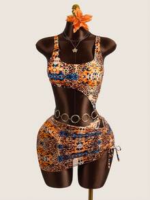 Zestiva Bộ đồ bơi 2 mảnh dành cho nữ, áo tắm liền thân cổ chữ V sâu, bất đối xứng, kèm váy quấn có dây rút có thể tháo rời, thích hợp cho mùa hè. - Nhiều màu - Xem 3