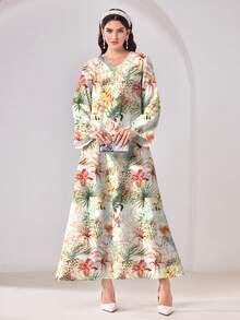 Al Najma Váy kiểu Ả Rập dáng rộng, tối giản, kín đáo, in hoa, phong cách thường ngày. - Nhiều màu - Xem 1