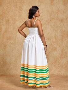 Brilight 女士时尚度假连衣裙，宽松A字廓形，条纹印花，波西米亚风格。适合婚礼季、节日、毕业季、情人节、派对等各种场合。春夏连衣裙。 - 黃色 - 查看 2