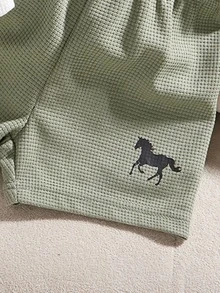 SHEIN Playful Pals Bộ 3 món/Bộ cho bé trai/bé gái mùa hè màu xanh cổ tròn 2 trong 1 áo và quần short kèm mũ, vải tổ ong, thích hợp cho hoạt động vui chơi ngoài trời hàng ngày, đi học, đi nghỉ, phong cách thanh lịch, phù hợp cho gia đình giải trí, thể thao và tụ tập - Nhiều màu - Xem 3