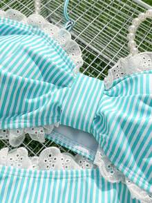 Swim Mod Nuevo conjunto de tankini de traje de baño con volantes de encaje y rayas dulces - verde menta - Ver 3