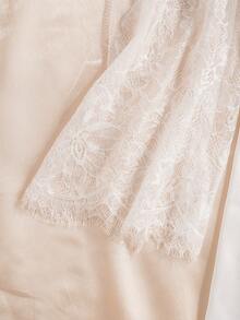 SHEIN Women's Elegant Solid Color Lace Patchwork Sleepwear Robe - White - View 5