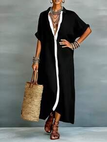 Balvessa Đầm dài nữ dáng rộng, phối nhiều mảnh vải, kiểu dáng thường ngày. - Đen và trắng - Xem 4