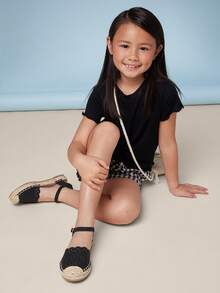 Mini mi Girls' Fashion Comfy Round Toe Ankle Strap Espadrilles - Black - View 3
