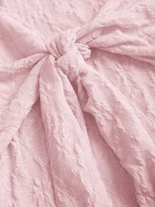 Sweetra Vestido de manga larga con cuello cuadrado de unicolor, nuevo vestido sexy con cordones de primavera/otoño - Rosa Pálido - Ver 5