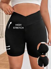 SHEIN EZwear 2件套加大码女士针织休闲黑色短裤，夏季 - 黑色 - 查看 3