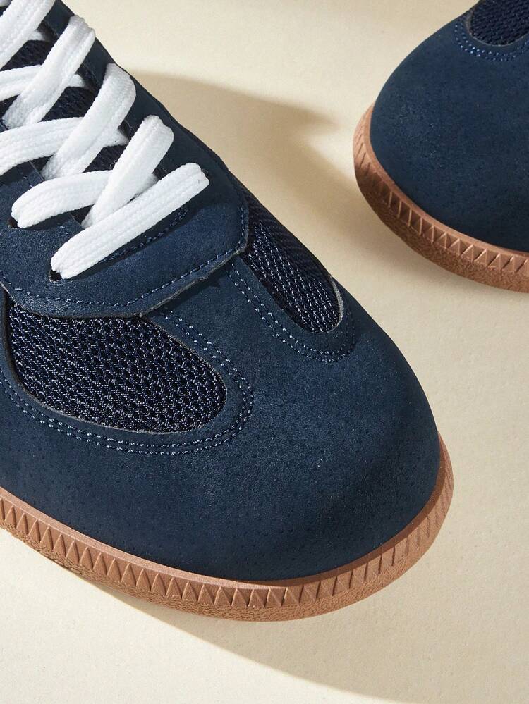 CUCCOO EASI Breathable Retro Moral Training Shoes For Women, Navy Blue And White Stripes, Non-Slip Raw Rubber Outsole, Light Soft Sole, Daily Shopping Commuter Shoes