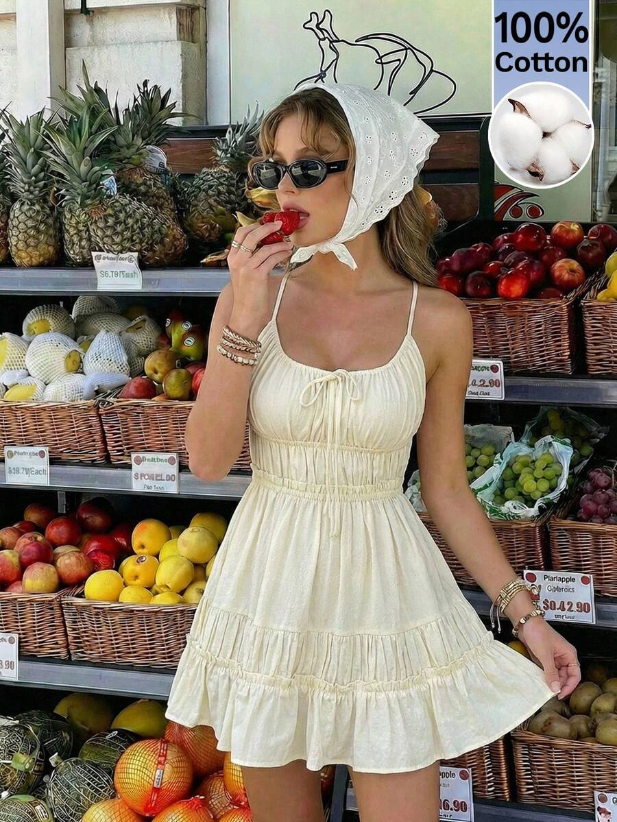 Serisse Robe mini dos nu décontracté unie pour femmes en vacances - Nude - Voir 1