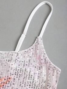 Sweetra Áo hai dây nữ đính sequin lấp lánh hình sao biển và hoa, kiểu dáng ôm eo, thích hợp mặc hàng ngày, đi biển, nghỉ lễ, dự tiệc nhẹ, mùa xuân/hè. - Đỏ và trắng - Xem 5