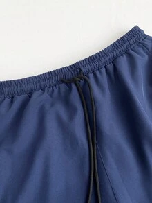 Genlund 男士树叶印花单排扣短袖衬衫和短裤休闲日常套装，假日 - 藏蓝色 - 查看 6