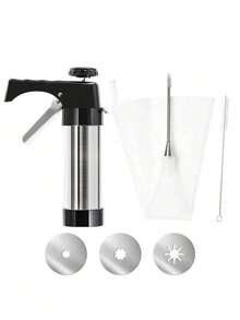 SHEIN 1 pieza Máquina para hacer churros, elaborador de bocadillos latinoamericanos de acero inoxidable sin electricidad con varios boquillas, cepillo de limpieza, conjunto de herramientas de hornear para el hogar, kit de repostería DIY, utensilio de cocina - Negro - Ver 10
