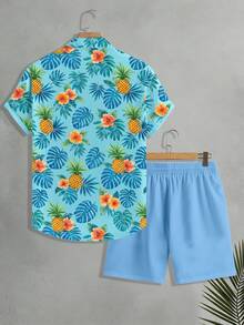 VIVINTIMO Bộ áo sơ mi ngắn tay và quần short in họa tiết hoa và dứa dành cho nam, trang phục thường ngày phù hợp cho kỳ nghỉ biển, hẹn hò, hoặc kỳ nghỉ ở Hawaii. - trắng - Xem 3