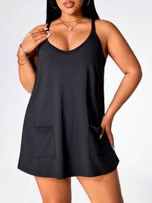 Rhythm Era 大码女式纯色宽松吊带运动连衣裙 - 黑色 - 查看 6