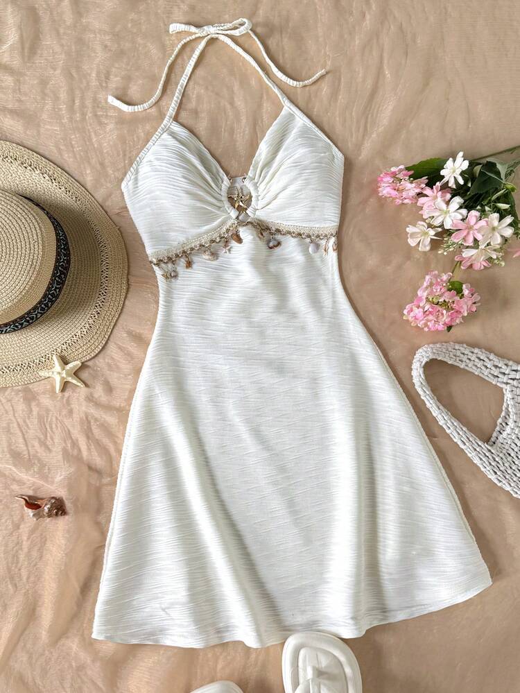 SHEIN Teen Girls Floral Mesh Halter Neck Vacation/Holiday Dress, Vintage// Beach/Sea/Elegant/Cute Style, Spring & Summer, New Year Holiday Outfits |  SHEIN USA