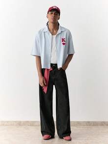 SWAVVY 男士休闲水洗阔腿牛仔裤 - 黑色 - 查看 6