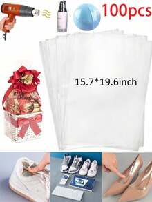 SHEIN 100 个热收缩包装袋、收缩膜、PVC 透明封口膜、防尘热收缩膜袋、无味透明包装自制 DIY、真空储物袋、透明平板玻璃纸/玻璃纸零食袋、家用储物袋礼品袋、适用于糕点、烘焙、饼干、糖果和甜点、浴球、化妆品、蜡烛、小礼物、罐子、卧室、旅行、办公室、厨房、浴室、家居用品、肥皂套包装、鞋子 - 無色 - 查看 16
