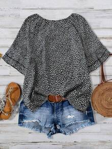 Linhara Plus Size Casual Leopard Print Shirt - Black - View 2