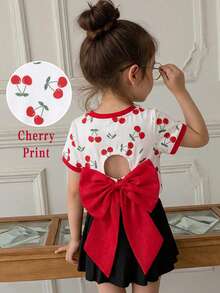 Áo thun croptop ôm sát, hở lưng, màu trơn dành cho bé gái, điểm nhấn là nơ organza ngoại cỡ, phong cách thanh lịch Pháp thời thượng, thích hợp cho mùa tựu trường, phong cách Y2K, ngọt ngào và cá tính. - trắng - Xem 3