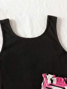 Bộ đồ 2 món cho bé gái tuổi teen: Áo tank top đen và quần short cạp chun họa tiết da báo. - Nhiều màu - Xem 6