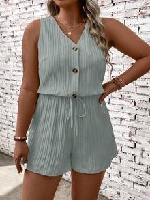 EMERY ROSE Plus Size Women V-Neck Casual Everyday Romper - Grey - View 3