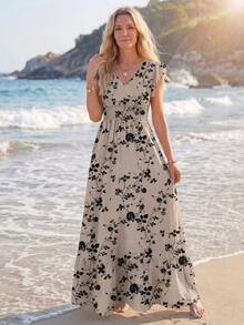 Sylviya Vestido maxi fluido con abertura en la cintura, mangas acampanadas y volantes, estampado de leopardo, estilo elegante bohemio, vestido casual de verano para la playa para mujer, vestidos camisa para mujer, ropa bohemia - Multicolor - Ver 5