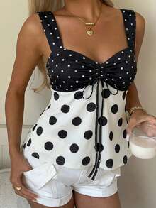 CovetEZ Áo hai dây nữ kiểu dáng casual, họa tiết chấm bi đen trắng tương phản, có dây rút, thích hợp cho các buổi đi chơi, kỳ nghỉ, áo hè dễ thương, đi làm hàng ngày, hẹn hò, dự tiệc, mùa thu/đông, Giáng sinh, Năm mới, Lễ Tạ ơn, tiệc tùng, đám cưới, bãi biển, lễ tốt nghiệp, thời trang, thanh lịch, thường ngày, đi chơi, hẹn hò, cuộc hẹn, đi làm, sáng bóng, Ngày Valentine, sang trọng, kỳ nghỉ, thường ngày, Y2K, đi chơi, lễ tốt nghiệp, v.v. - Nhiều màu - Xem 5