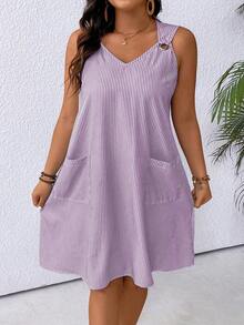 EMERY ROSE Plus Size Women Striped Pocket Casual Party Vacation Dress - Purple - View 7