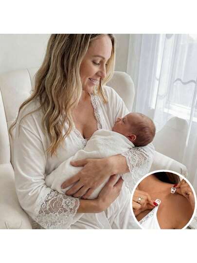 Solid Color Lace Patchwork Camisole Dress With Long Sleeve Nursing Jacket 2 Pieces Set Pregnancy Dress Babyshower Dress Maternity Maternity Two Piece Sets White Baby Shower Dress Maternity White Dress