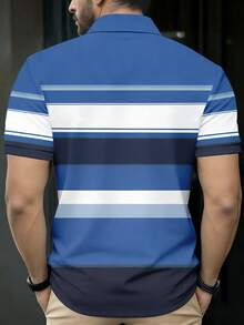 Manfinity Dauomo 男士标准尺码 Polo 衫，夏季休闲上衣，简约商务风，多色条纹印花图案，优雅设计，日常穿着 - 彩色 - 查看 2
