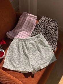 Comfortcana 3pcs Tree Branch Print Knit Loose Shorts - Multicolor - View 3