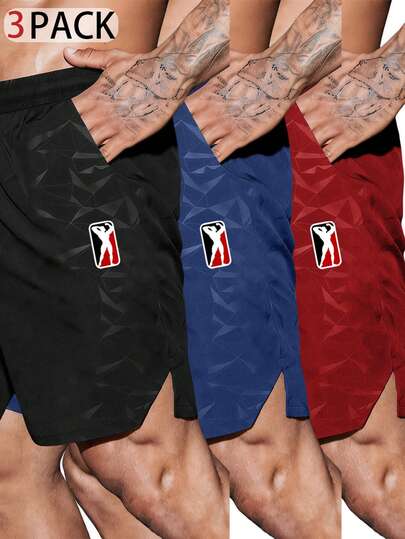 Manfinity Sport Corelite Pantalones cortos deportivos con estampado de figura y geometría y cordón en la cintura para hombres